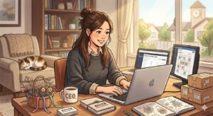 家で仕事をする女性