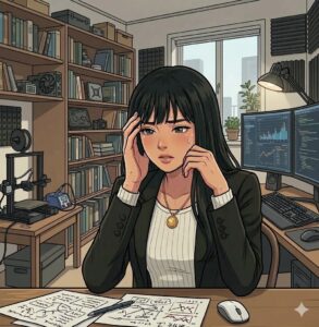 悩んでいる様子