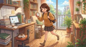 タイマーを持って行動している様子