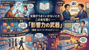 返報性、コミットメントと一貫性、社会的証明、好意、権威、希少性