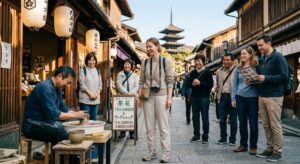 旅行先でお土産選びから解放されて、楽しく旅行している様子